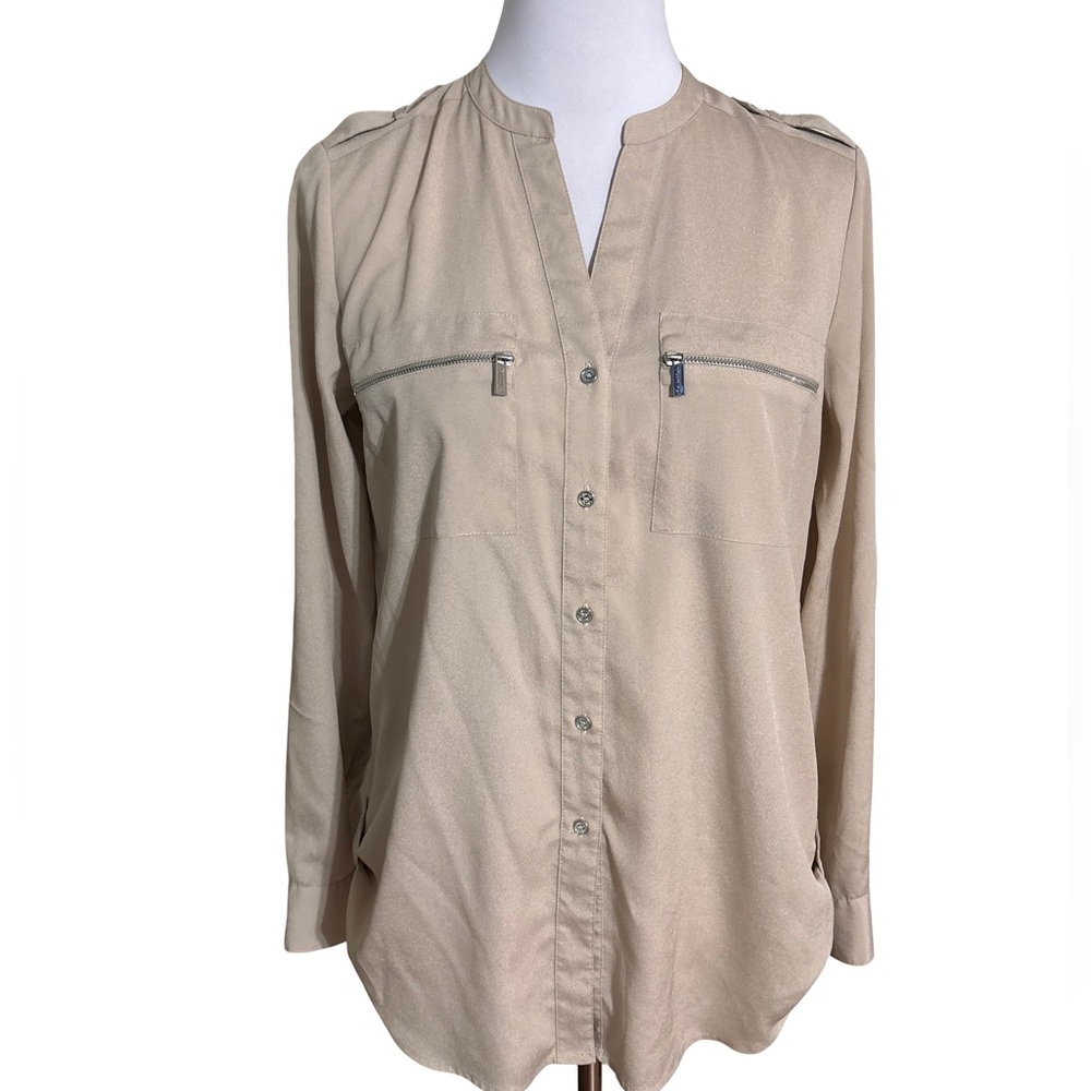 Calvin Klein Tan Button Up Blouse